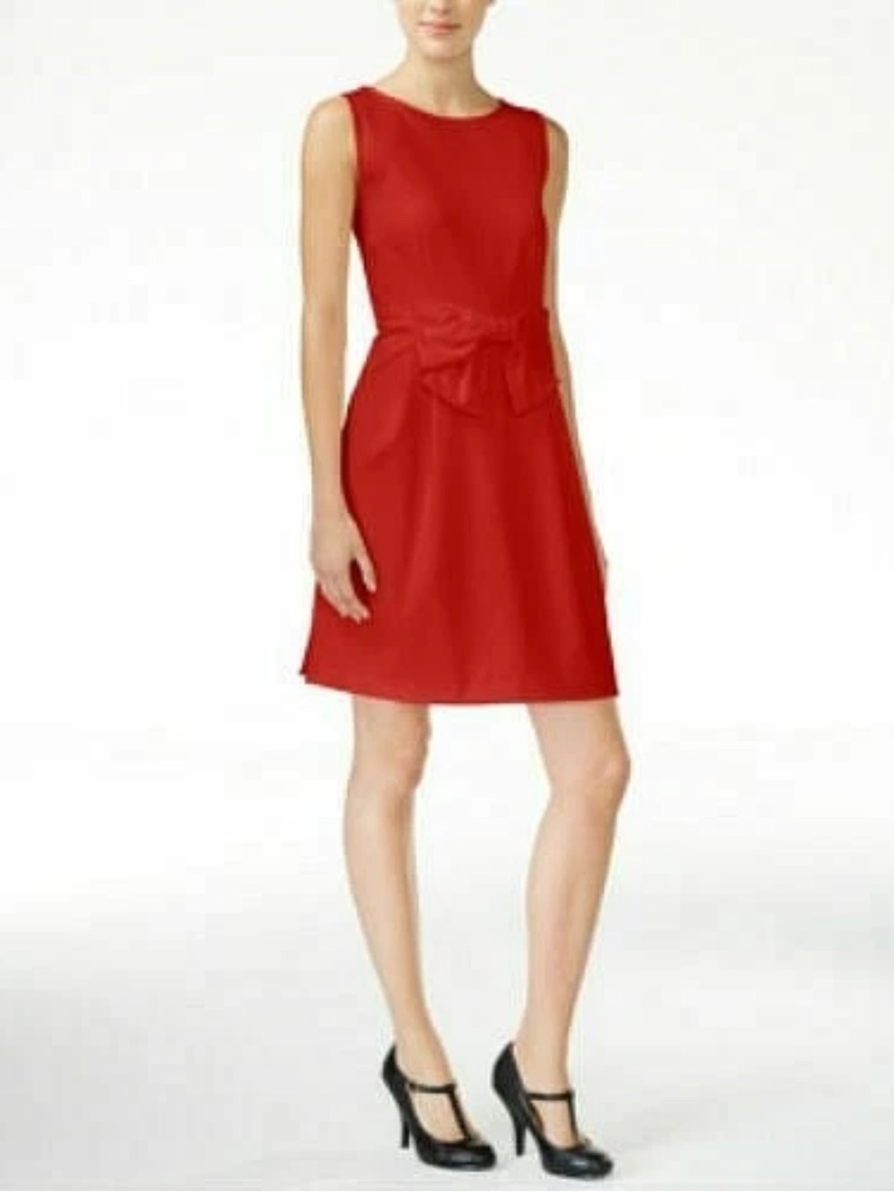Maison Jules Red Sleeveless A-Line Dress with Waist Bow-NWT. Retail 79.50